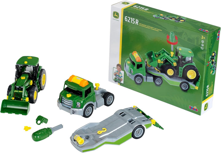 Theo Klein 3908 Transporter mit John Deere Traktor I Schraubset inkl. Schraubendreher I Spielzeug fü