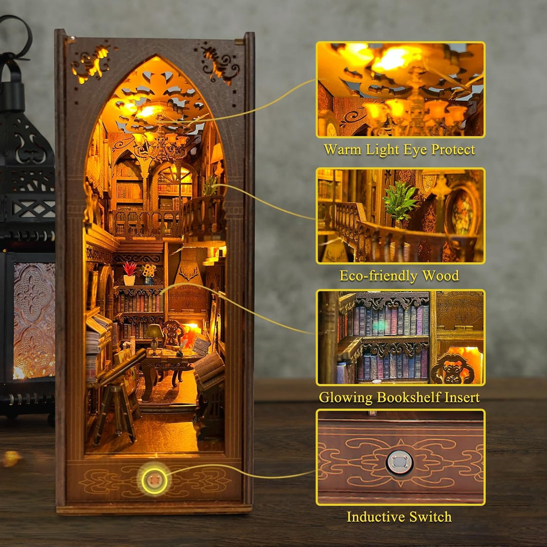 CRIOLPO Book Nook Kit-DIY Puppenhaus Holz Haus, Buch Ecke Miniatur Kit für Erwachsene Teens, 3D Holz