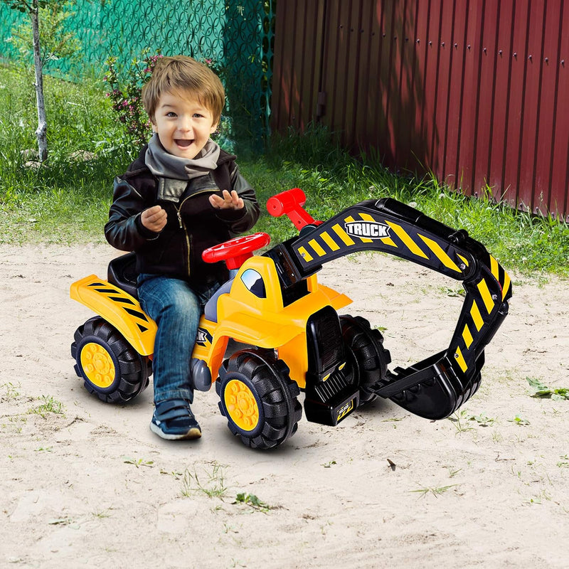 GOPLUS Sitzbagger Kinderbagger, Kinderfahrzeug Pedalfrei inkl. Schutzhelm und Künstlicher Steine, Sa