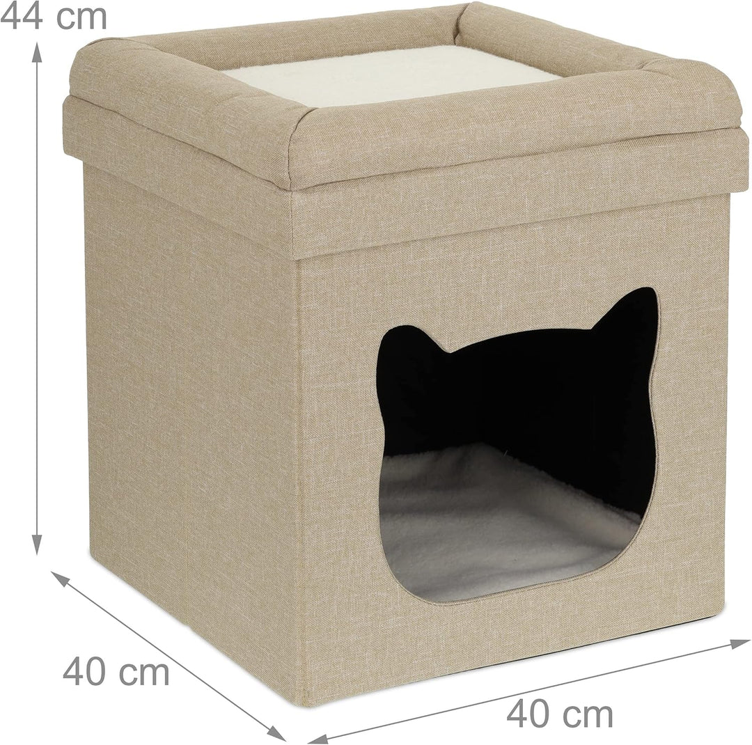Relaxdays Katzenhöhle Indoor, Schlafplatz für Samtpfoten, Katzenbox 2 Etagen, faltbar, HBT: 44 x 40