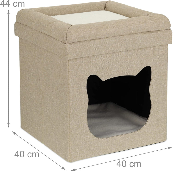 Relaxdays Katzenhöhle Indoor, Schlafplatz für Samtpfoten, Katzenbox 2 Etagen, faltbar, HBT: 44 x 40