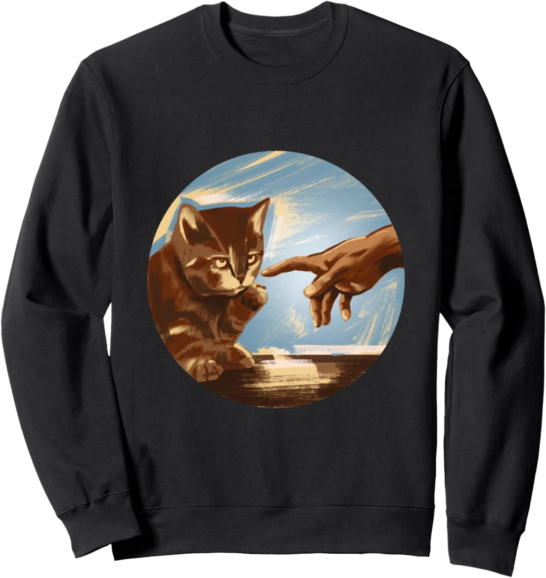 Die Erschaffung von Adam Katzenparodie l Lustiges Kunst Sweatshirt