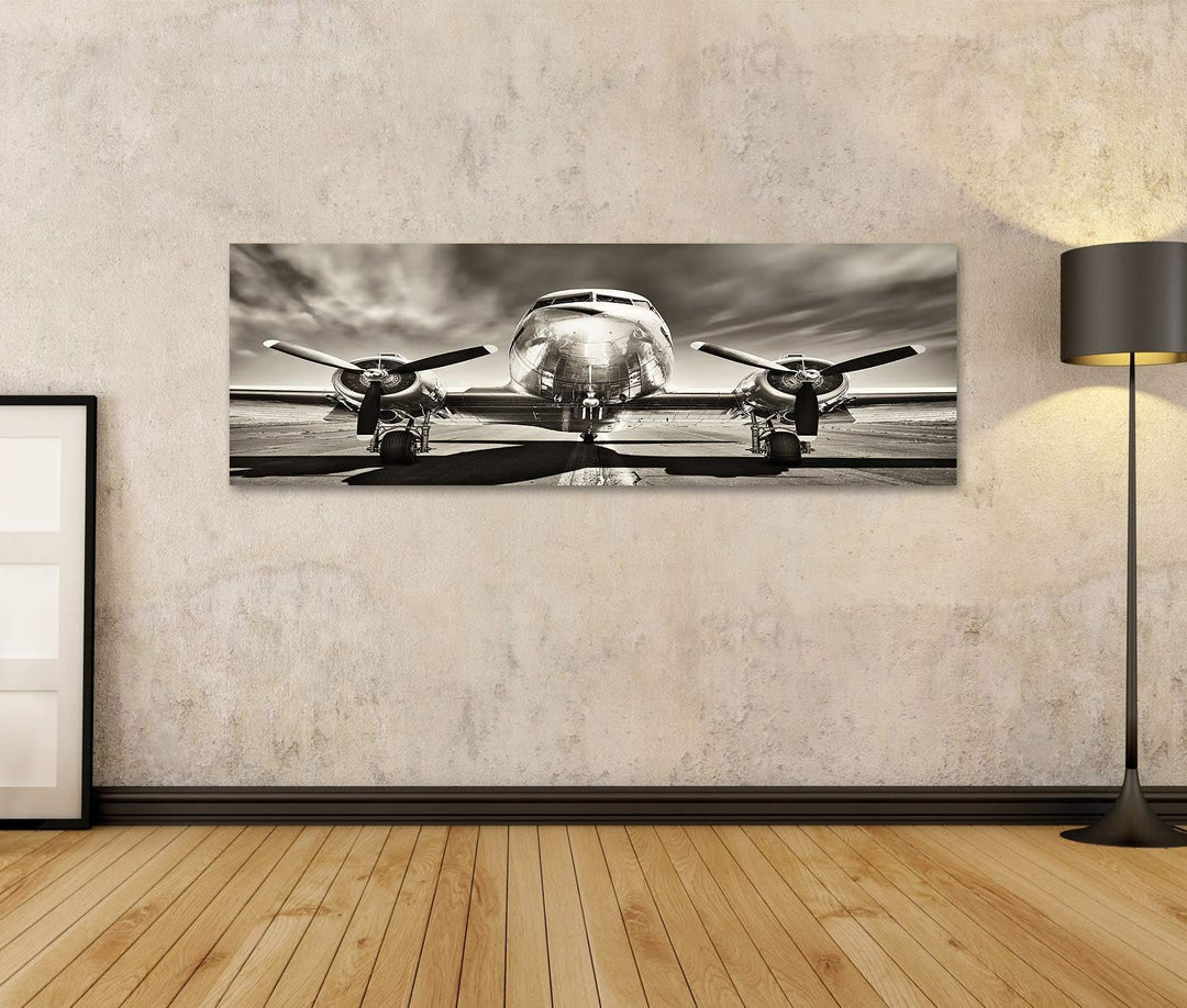 islandburner Bild auf Leinwand Retro Flugzeug Wandbild Poster Kunstdruck Bilder Format: 120x40cm - P