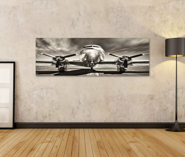 islandburner Bild auf Leinwand Retro Flugzeug Wandbild Poster Kunstdruck Bilder Format: 120x40cm - P