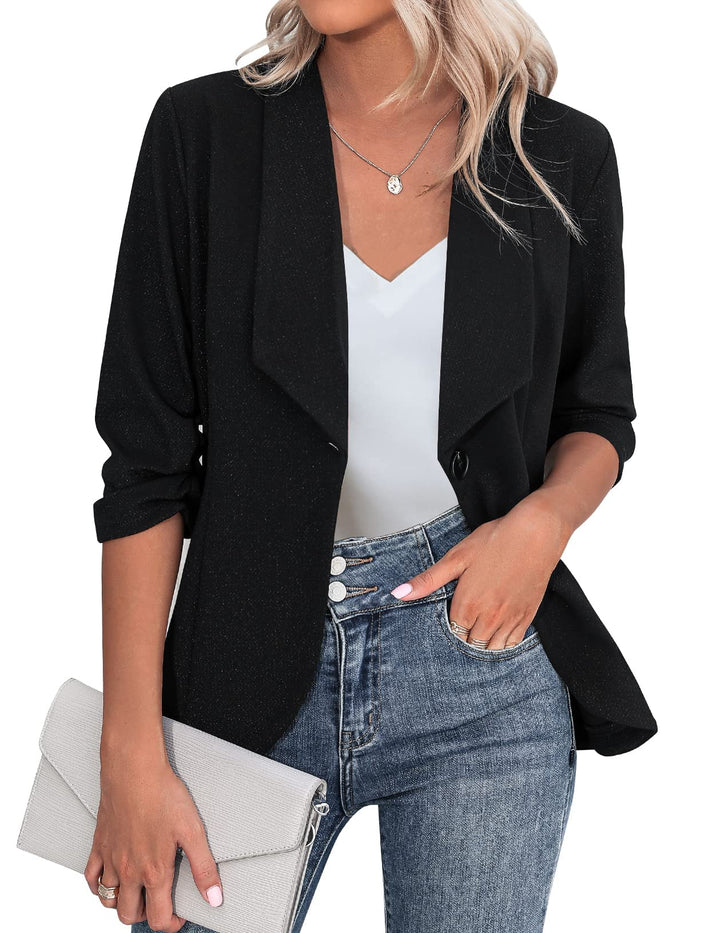 Zeagoo Damen Blazer Elegant 3/4 Arm Business Longblazer Slim Fit Revers Sakko Casual für Arbeit Anzu