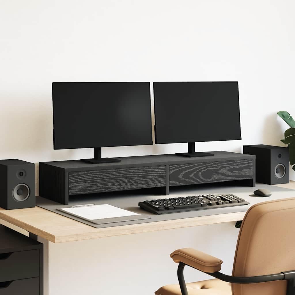 vidaXL Monitorständer mit Schubladen Schwarz Eichen-Optik 100x27x15 cm, Monitorerhöhung, Schreibtisc