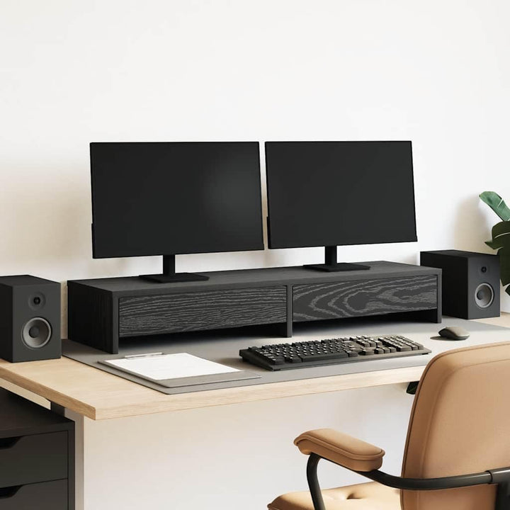 vidaXL Monitorständer mit Schubladen Schwarz Eichen-Optik 100x27x15 cm, Monitorerhöhung, Schreibtisc