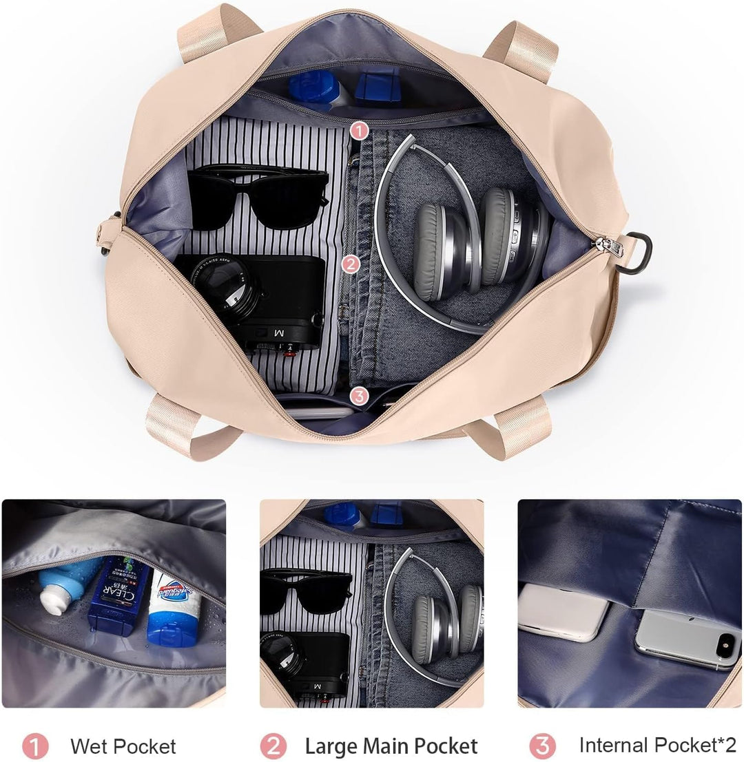 Reisetasche Damen Sporttasche mit Kulturbeutel 40x20x25 Ryanair Handgepäck Tasche Weekender Bag Schw