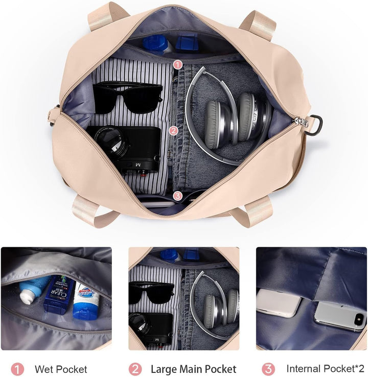 Reisetasche Damen Sporttasche mit Kulturbeutel 40x20x25 Ryanair Handgepäck Tasche Weekender Bag Schw