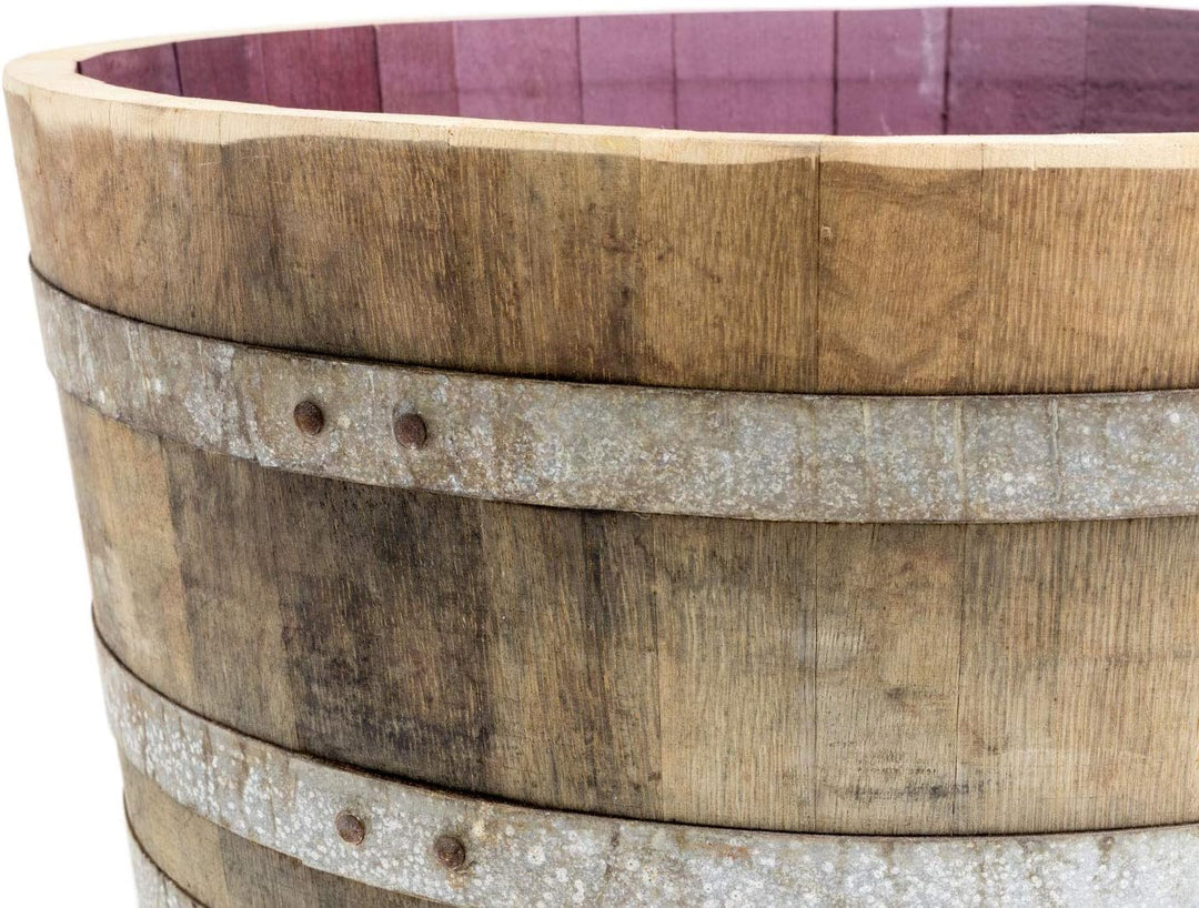 Holzfass, Weinfass halbiert aus Eichenholz rustikal - als Pflanzkübel oder Miniteich (Rund, mit Halt