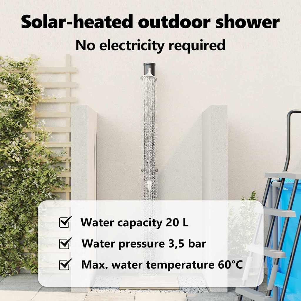 vidaXL Aussen Solardusche Schwarz 217 cm PVC und Aluminium, Moderner Zylindrischer Duschspass, umwel
