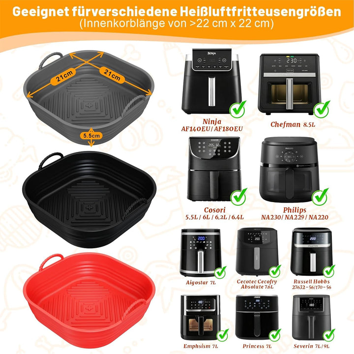 Silikonform für Heissluftfritteuse Zubehör | Air Fryer Liners Wiederverwendbar anstelle Airfryer Bac