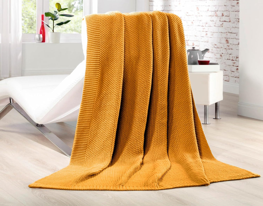 Strickdecke mit hochwertiger Randverarbeitung, Sommerdecke wie Handgestrickt, weiche Kuscheldecke, m