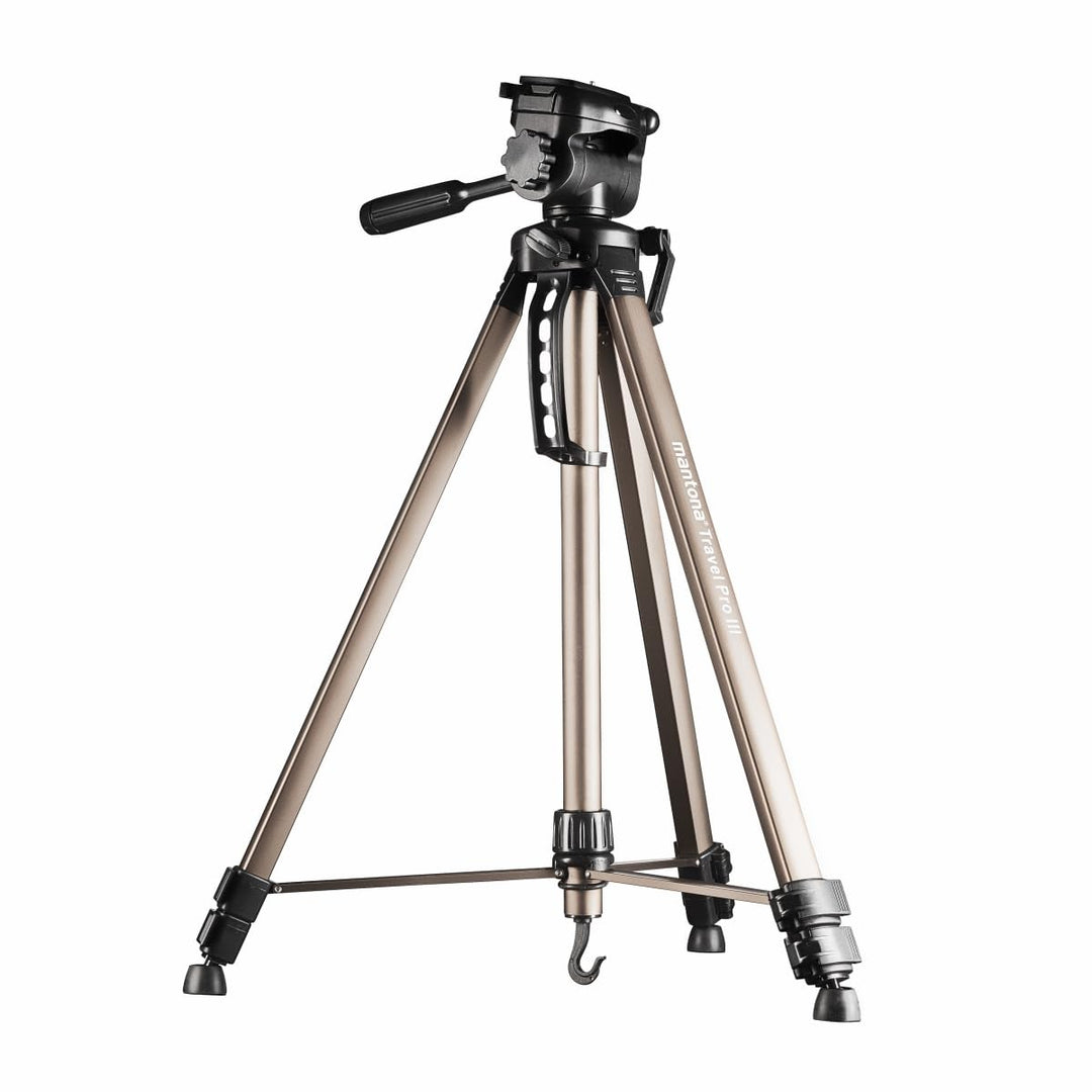 Mantona Basic Travel Pro III Fotostativ – grosses, leichtes Aluminium Dreibein Videostativ mit Schne