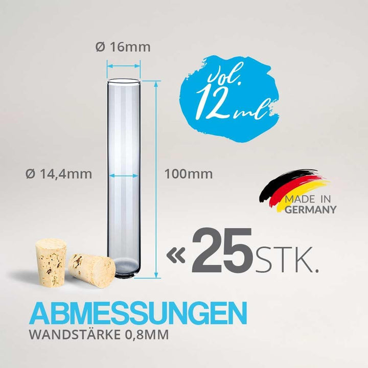 Tuuters Glas Reagenzglas mit Korken 25 Stück (100 x ø 16 mm) Gewürzgläser | Reagenzgläser für Blumen