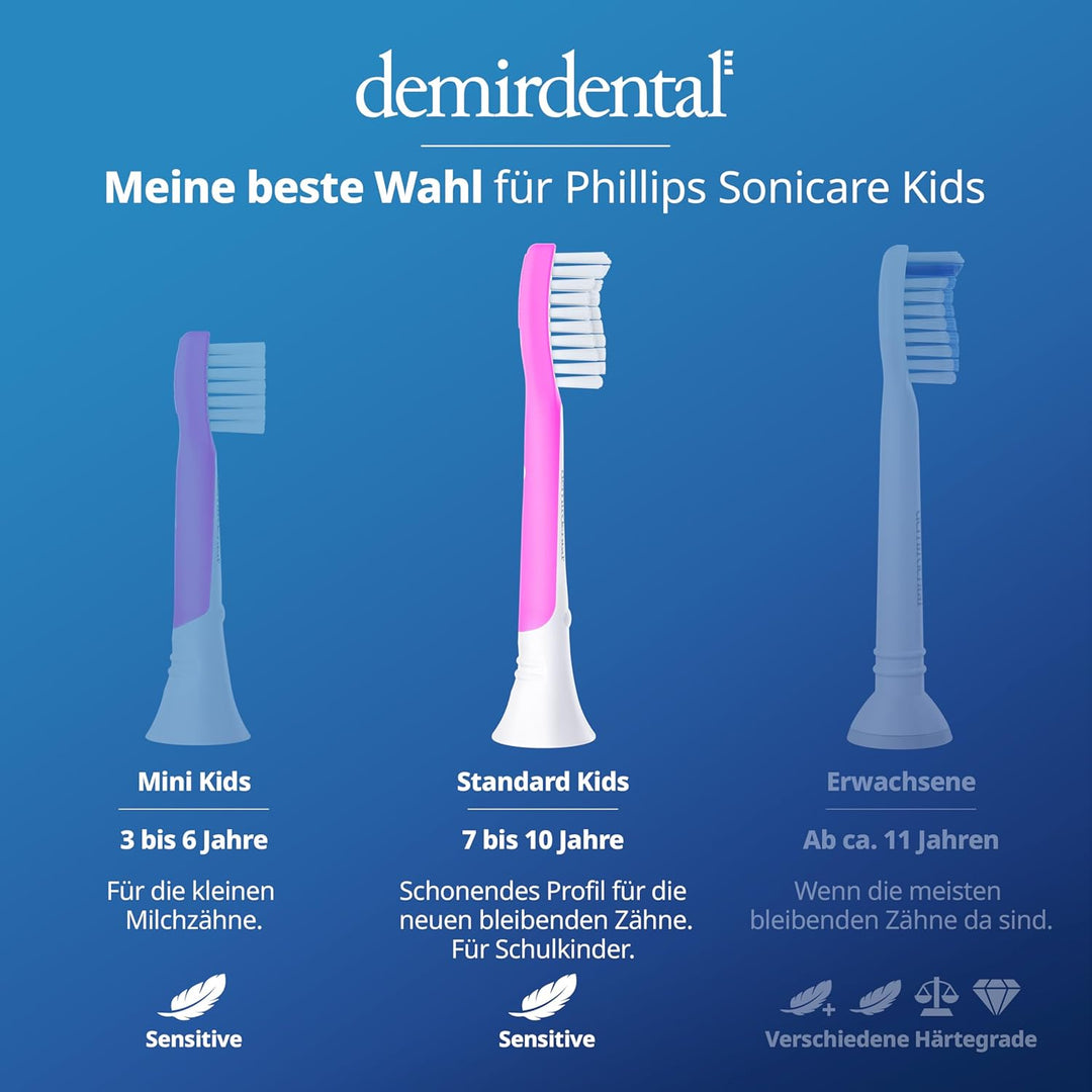 demirdental Kinder Ersatzbürsten passend für Philips Sonicare Kids, Bürstenköpfe ab 7 Jahre, entspri