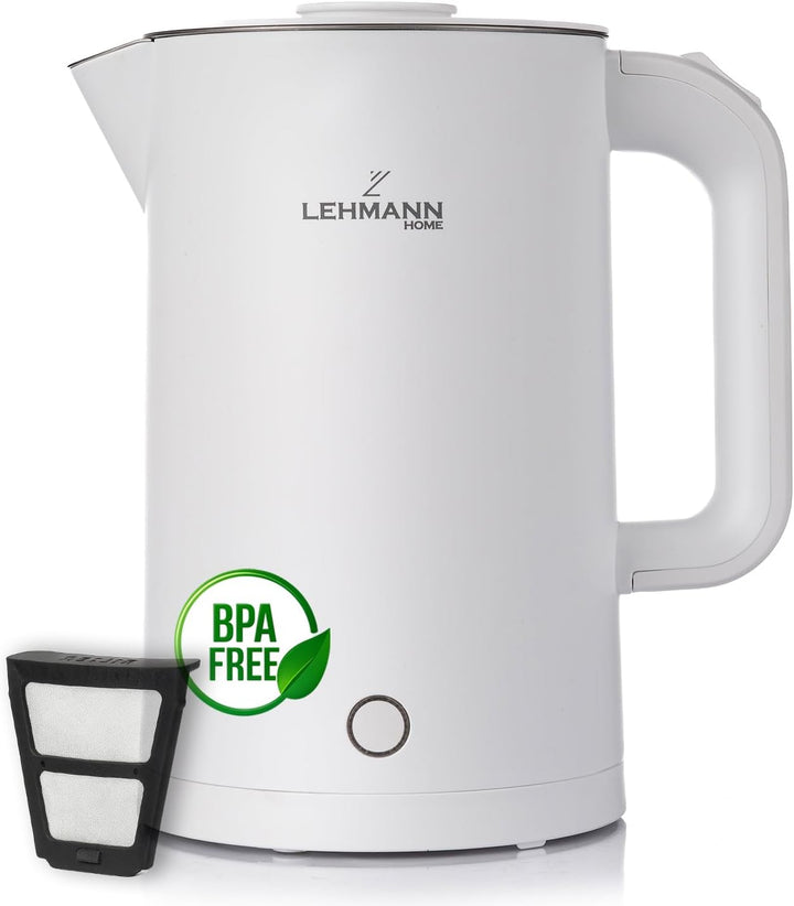 LEHMANN Elektrischer Wasserkocher Edelstahl 1,7L, 2200W, Schnelles Aufheizen, Doppelwand Design, 360