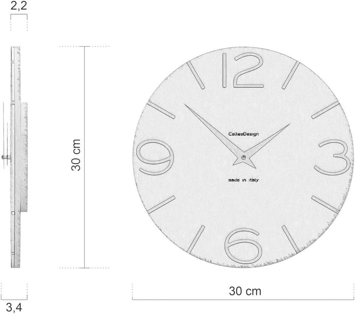 CALLEADESIGN Wanduhr Smile Hellblau und Aluminium Rund 30 cm Schlichtes und modernes Design Geräusch