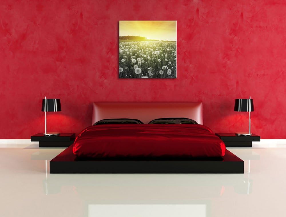 Pixxprint Pusteblumen Sonnenuntergang als Leinwandbild/Grösse: 70x70 cm/Wandbild/Kunstdruck/fertig b