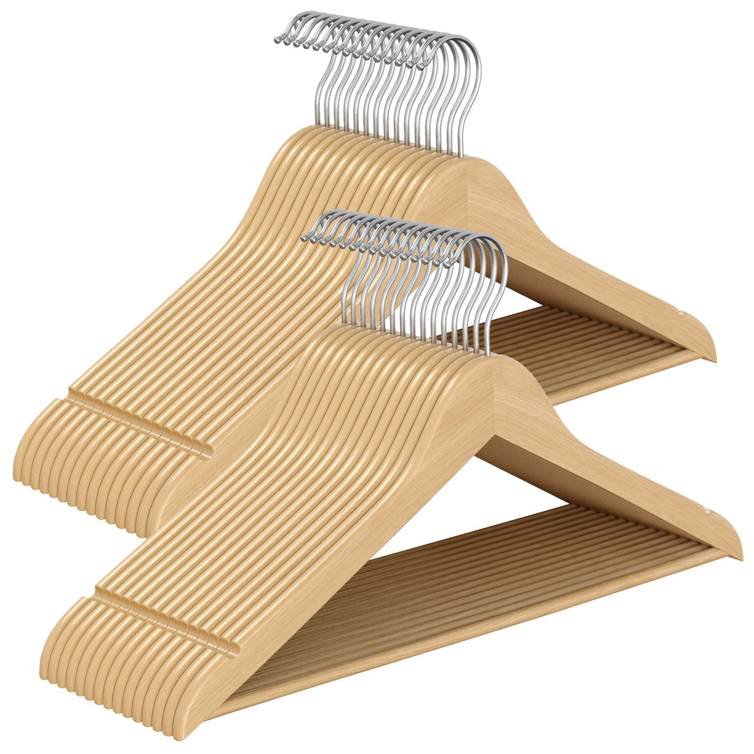 SONGMICS Kleiderbügel Holz, 30er Set, Holzbügel schlank, Bügel, platzsparend, Hosenbügel, 360° drehb