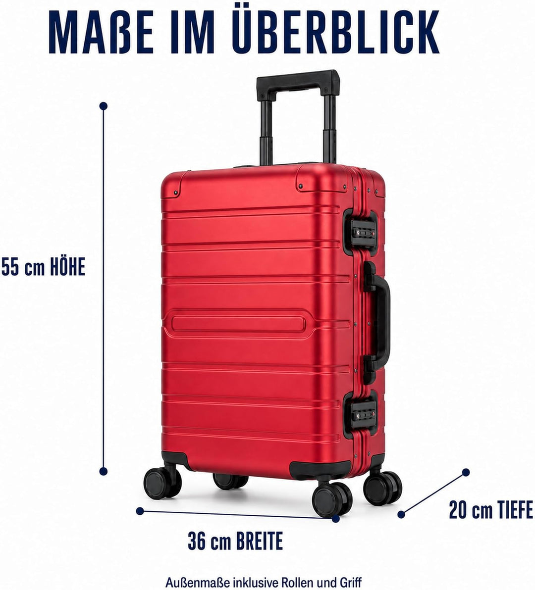 Travelhouse Oslo Aluminium Bordkoffer 55cm (39L) Hartschalenkoffer Handgepäckkoffer 2X TSA Zahlensch