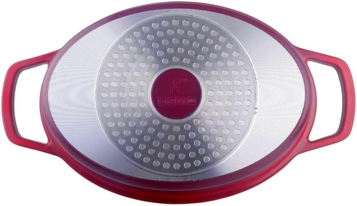 Kamberg – 0008191 – Schmortopf 30 cm Durchmesser, oval, rot geflammt – Aluminiumguss – Beschichtung