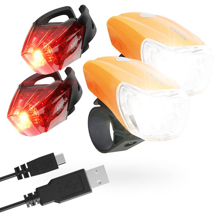 ABSINA LED Fahrradlicht Set USB aufladbar - 180 Lumen &amp; 50 Lux - Fahrradbeleuchtung Set StVZO zugela