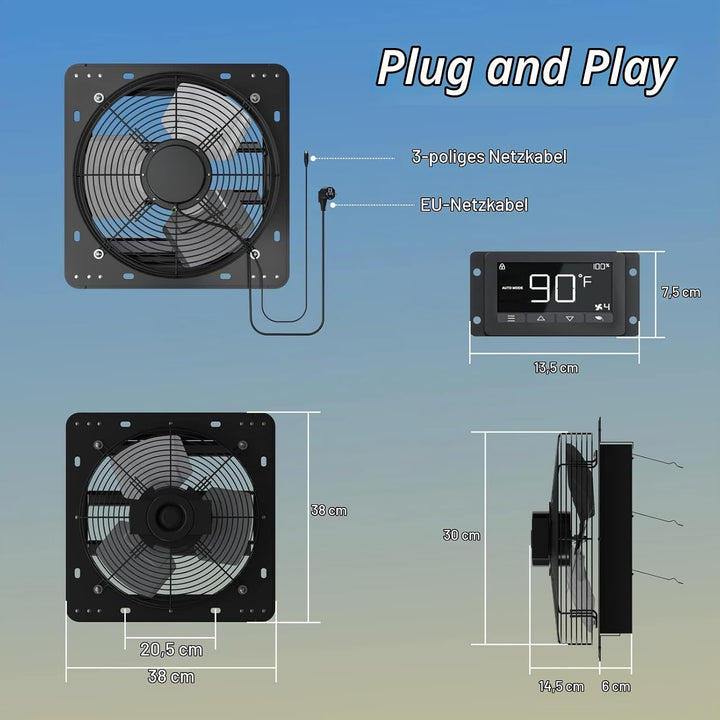 Aygrochy 300mm Industrielle abluftventilator 40W mit wifi app, Drehstrom EC Motor Wandventilator 163
