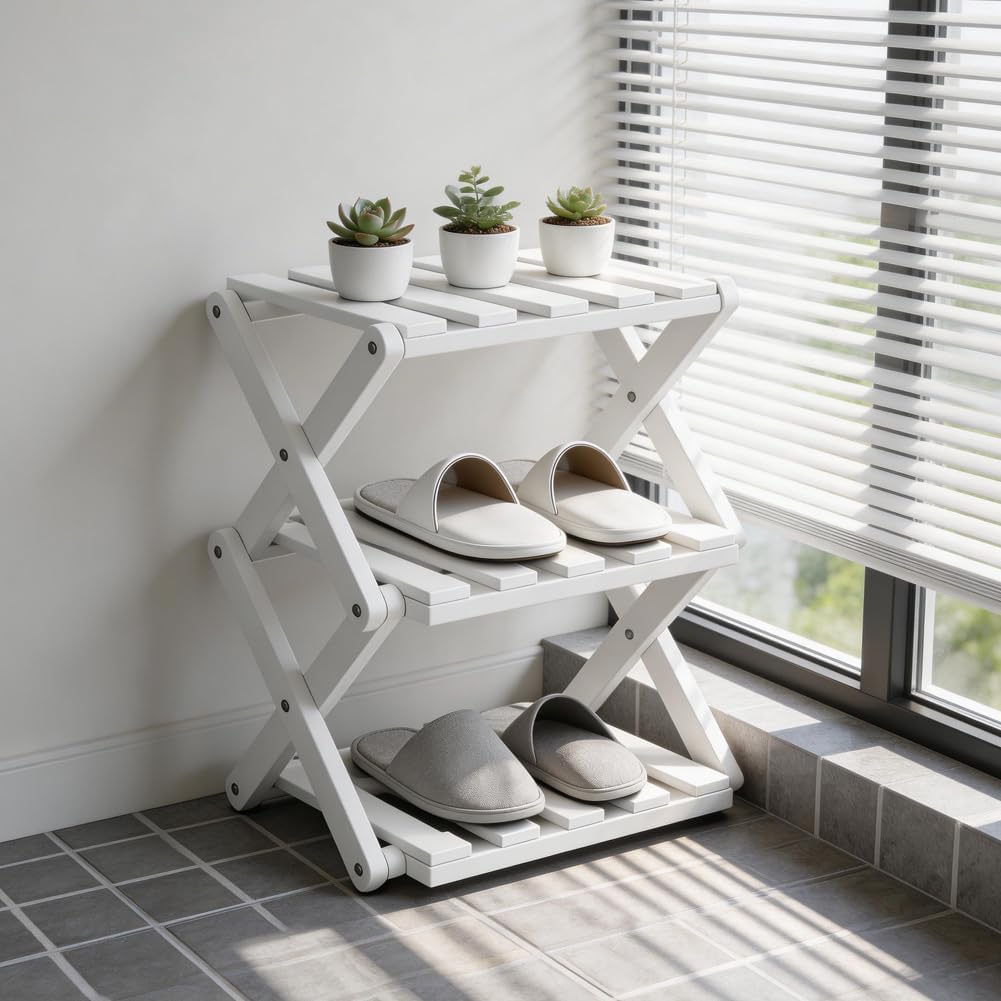 Gohytal Schuhregal Kleines, Faltbar Keine Installation, Freistehendes Mini Schuhregal für Camping, F