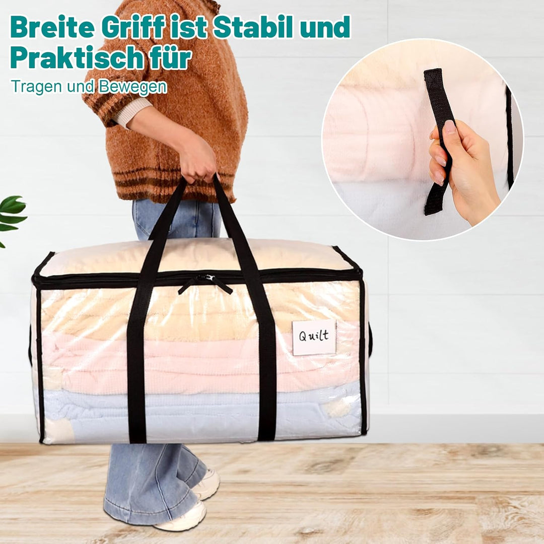 10 Stück 90L Grosse Aufbewahrungstasche mit Deckel, Transparente Umzugskartons Gross mit Reissversch