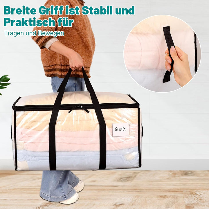 10 Stück 90L Grosse Aufbewahrungstasche mit Deckel, Transparente Umzugskartons Gross mit Reissversch