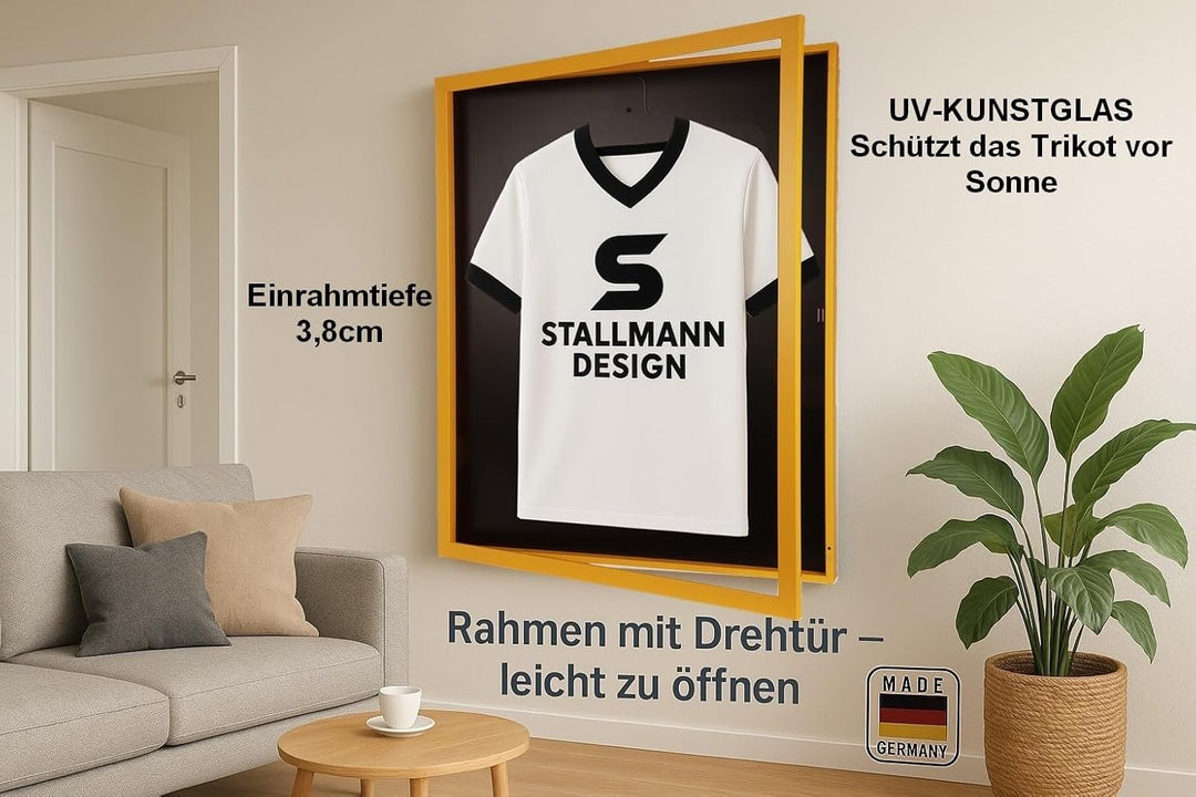 Trikotrahmen mit Drehtür – 'Gelb' - Rückwand Schwarz | Grösse: 90x70cm - von vorne bestückbar - stab