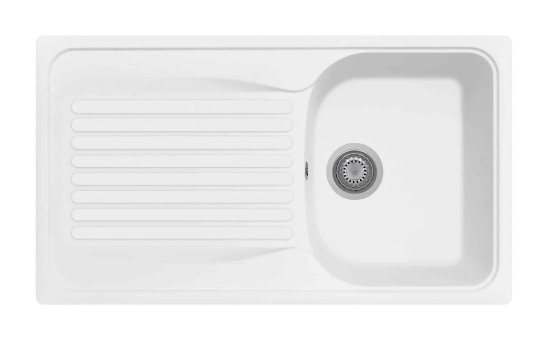 Plados Einbau Quarz Spüle HR0861 Einzelbecken plus Abtropfgestell - Weiss 860 x 500 month Weiss, 860