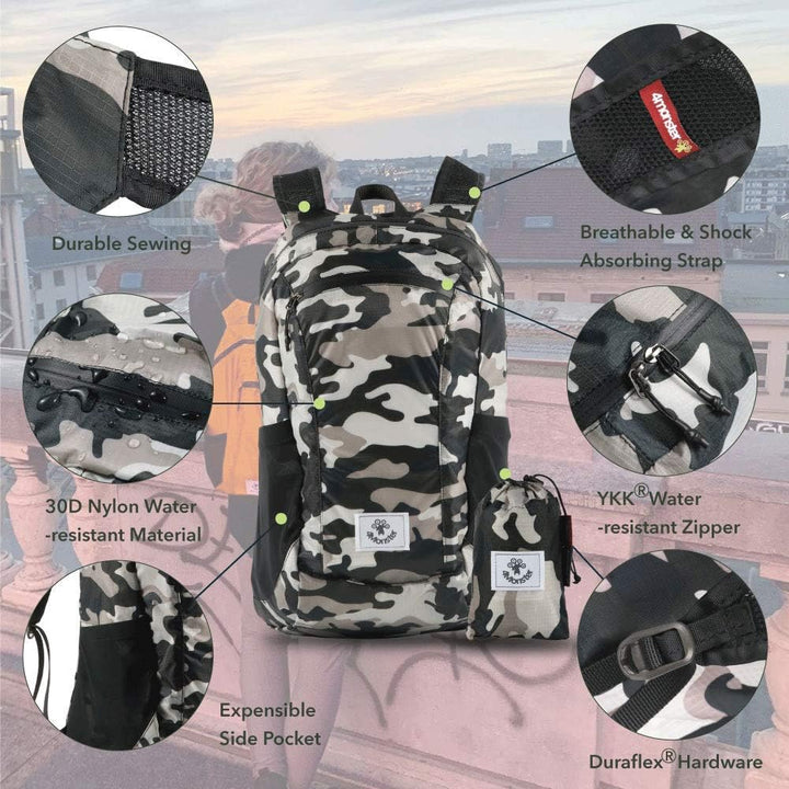 4Monster Faltbarer Rucksack Ultra Leicht, Unisex Tagesrucksack Outdoor, Wasserdichter Wanderrucksack