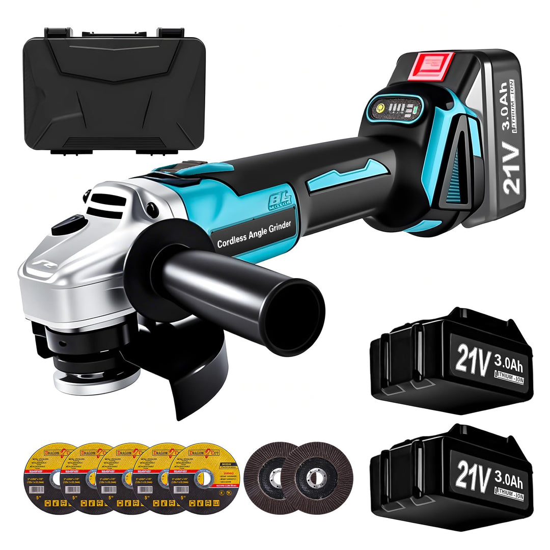 Yofuly Akku Winkelschleifer für Makita Akku 18V 21V, 2× 3.0Ah Akkus &amp; Ladegerät, Akku Flex Trennschl