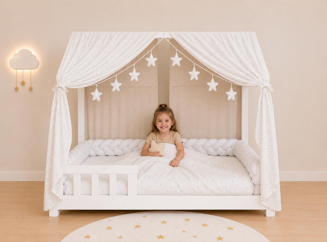 YellowNest Hausbett Himmel (2er Pack) - 100% Baumwolle - Betthimmel Hausbett aus Musselin (2er Pack)