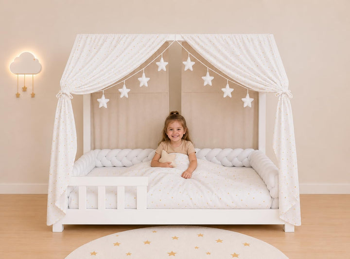 YellowNest Hausbett Himmel (2er Pack) - 100% Baumwolle - Betthimmel Hausbett aus Musselin (2er Pack)