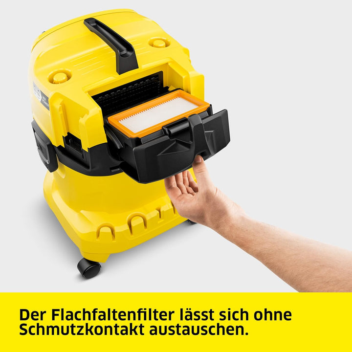 Kärcher Akku-Nass-/ Trockensauger WD 4-18 Dual, 335 W, 20 liters, ohne Akku und Ladegerät, gelb