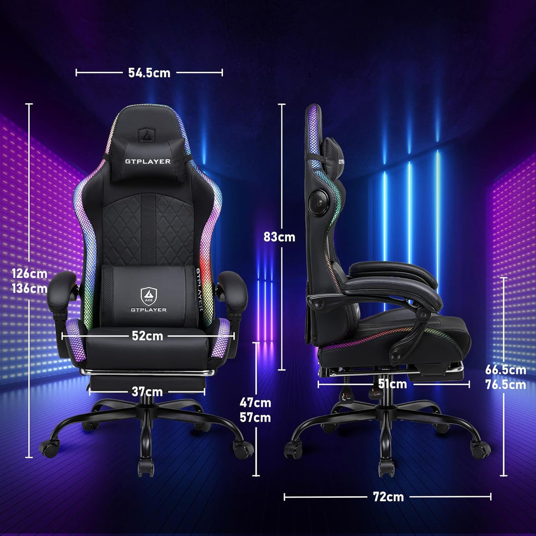GTPLAYER Gaming Stuhl, Bürostuhl, Gaming Chair mit Lautsprecher und Lichtleiste, Gamer Stuhl, Rücken
