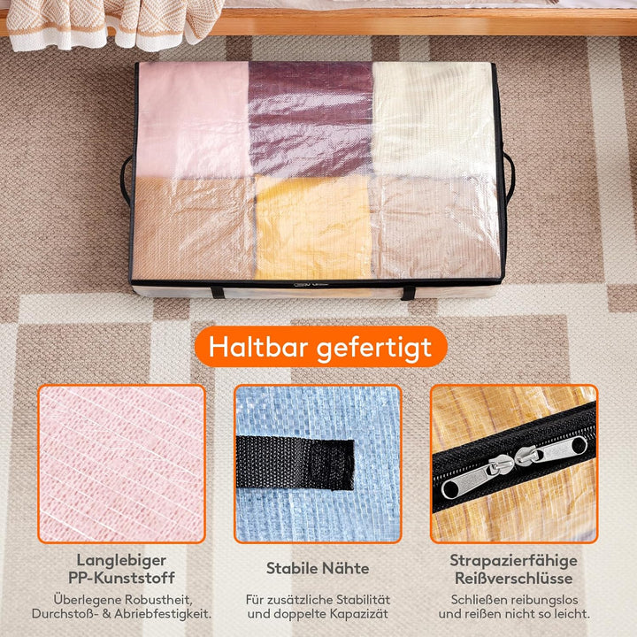 Lifewit 2 Stück Transparente Plastik Unterbett Aufbewahrungstasche, 60L Unterbettkommode Aufbewahrun