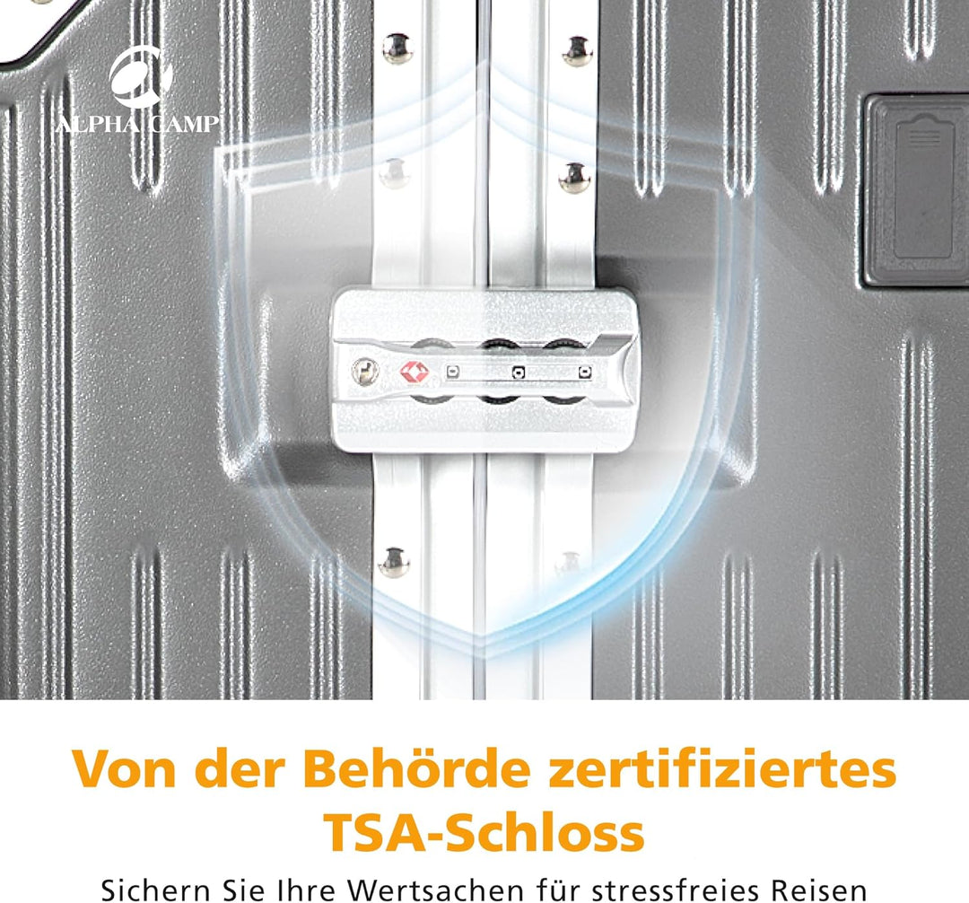 ALPHA CAMP Koffer L Aluminium Rahmen & Polycarbonat Hartschale mit TSA Schloss 360°Doppelrollen Reis
