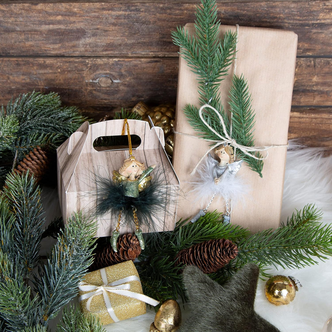 Logbuch-Verlag 4 Engel Anhänger - Schutzengel grün Gold mit Federn - Engelanhänger als Christbaumsch