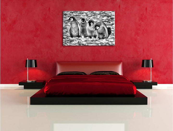 Pixxprint Kaiserpinguinküken / 100x70cm Leinwandbild bespannt auf Holzrahmen/Wandbild Kunstdruck Dek