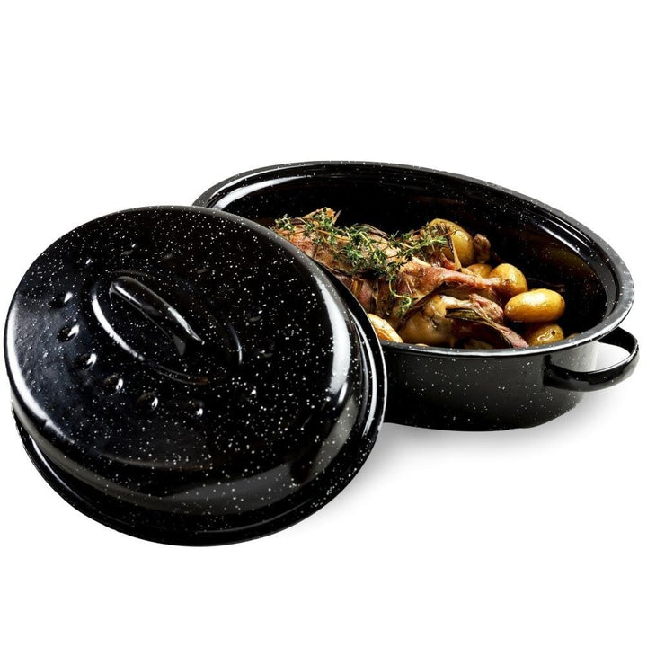 NAVA Schmortopf Bratentropf Bräter mit EMAILLE-BESCHICHTUNG mit Deckel 37x26,5x14 cm | 5l