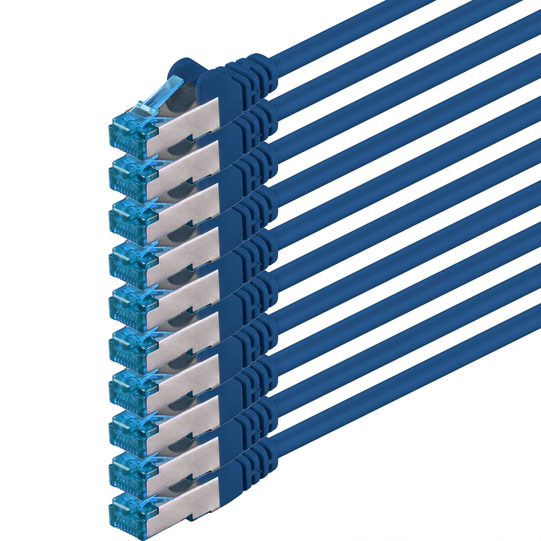 10m - CAT6a - Netzwerkkabel blau - 10 Stück CAT 6 A Patchkabel 10000 Mbit s SFTP PIMF 500 MHz kompat