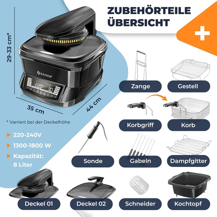 KESSER® Multikocher mit Heissluftfritteuse 8L & 16 Programme Küchengerät - Grillen, Backen, Schmoren