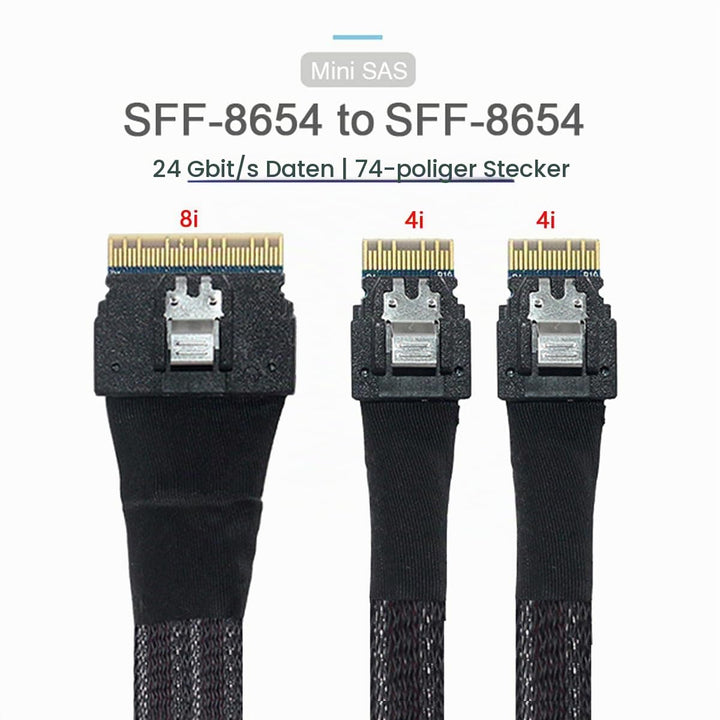Cablecc PCI-E Ultraport Slimline SAS Slim 4.0 SFF-8654 8i 74pin to Dual SFF-8654 4i 38pin cable 40cm