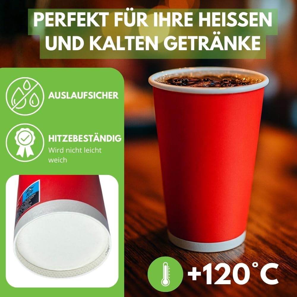 COVR Rote Pappbecher (50 cl – 16 oz, 1000 Stück), 50 cl – 16 oz, 1000 Stück
