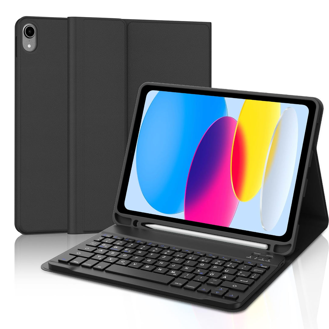 IVEOPPE Hülle Tastatur für iPad A16 11/10 Generation (2025/2022, 11/10.9 Zoll), QWERTZ Layout Keyboa
