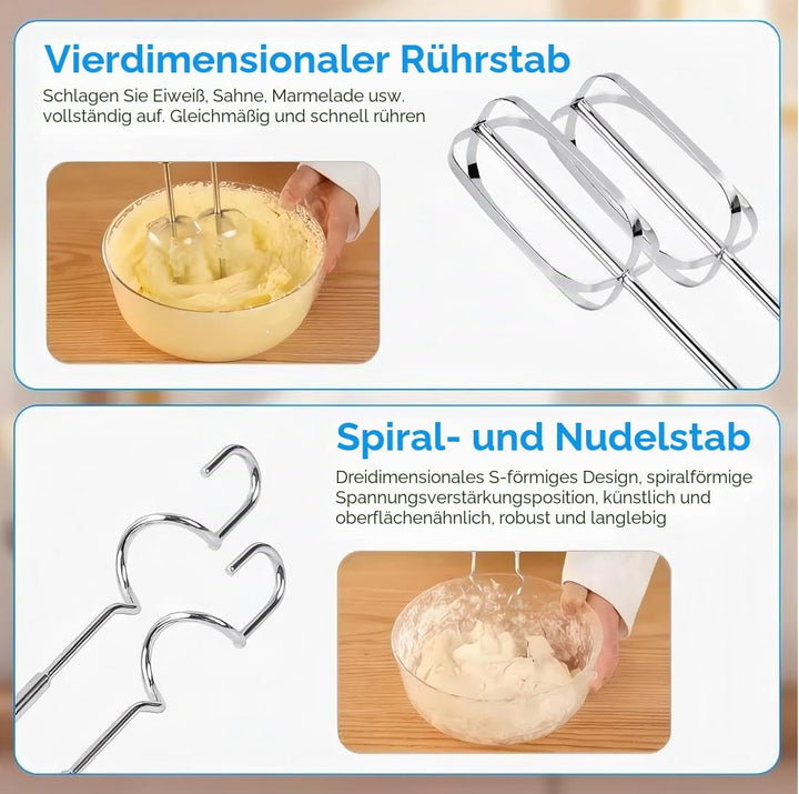 Elektrischer Handmixer, 800 W, Handmischer aus Edelstahl, Handmischer, 5 Geschwindigkeiten mit Ausga